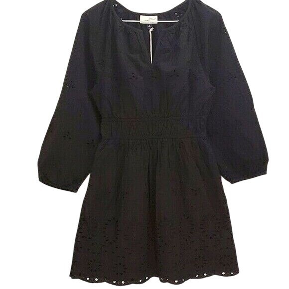Universal Thread Eyelet Dress Smocked Waist Long Sleeve Black Size S - Picture 1 of 5